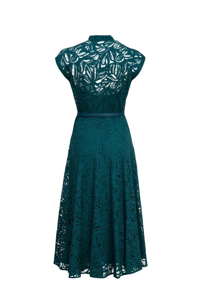 MAX MARA STUDIO: Flared lace green dress KABUKI with floral accents