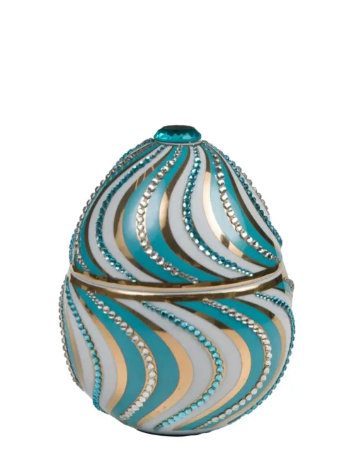 LADENAC: Scented candle in an egg-shaped form, blue and white helicoidal design