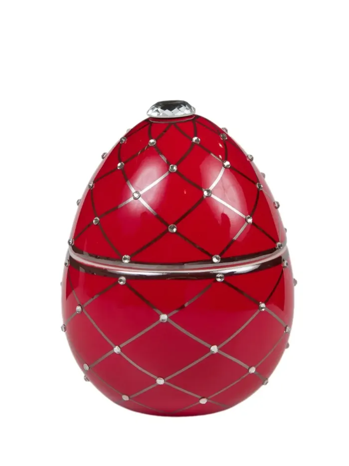 LADENAC: Scented candle in an egg-shaped form, red with silver stripes