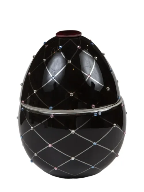 LADENAC: Premium scented candle in an egg-shaped form, black with silver stripes