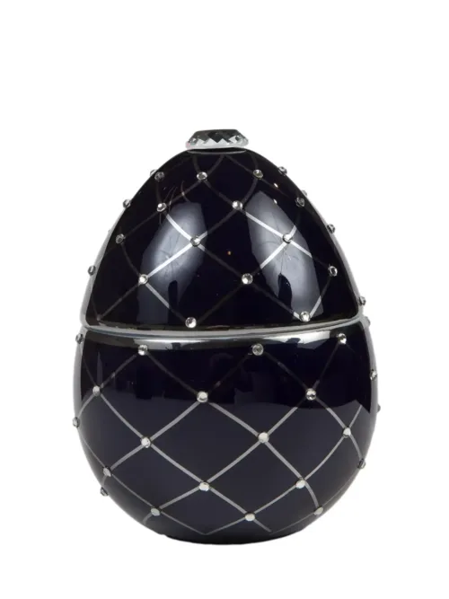 LADENAC: Scented candle in an egg-shaped form, dark blue with silver stripes