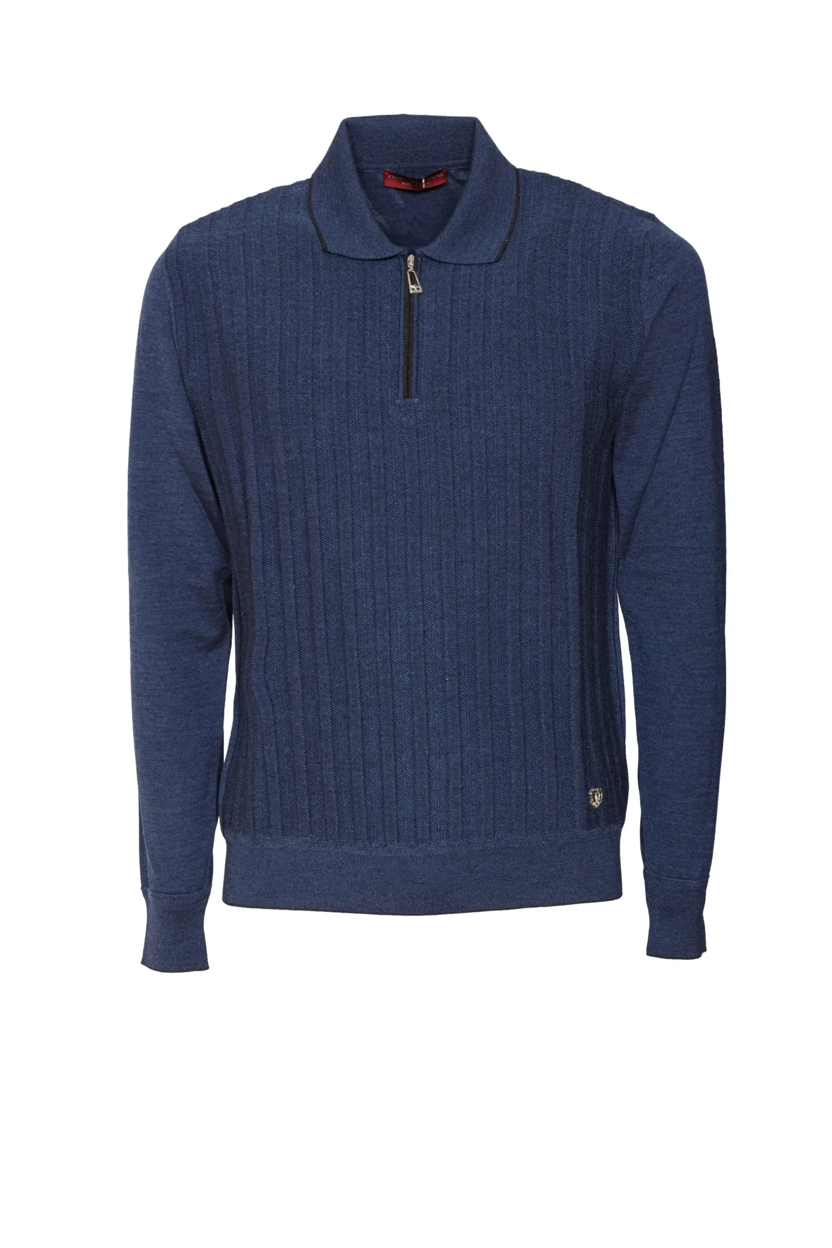 Primo Imperatore Men’s Half-Zip Sweater in Blue – Virgin Wool & Silk