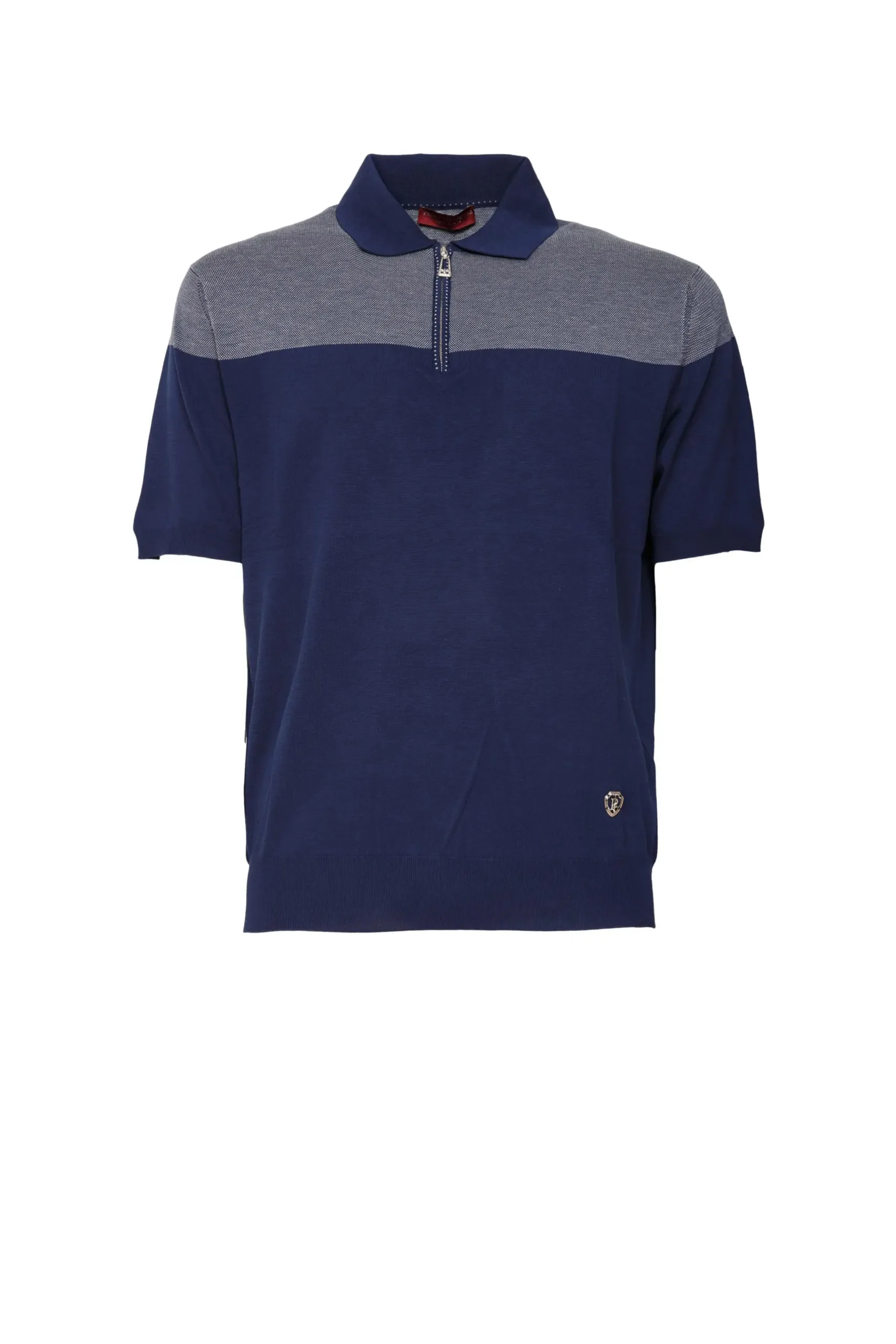 Primo Imperatore Men’s Two-Tone Half-Zip Polo in Navy & Grey – 100% Cotton